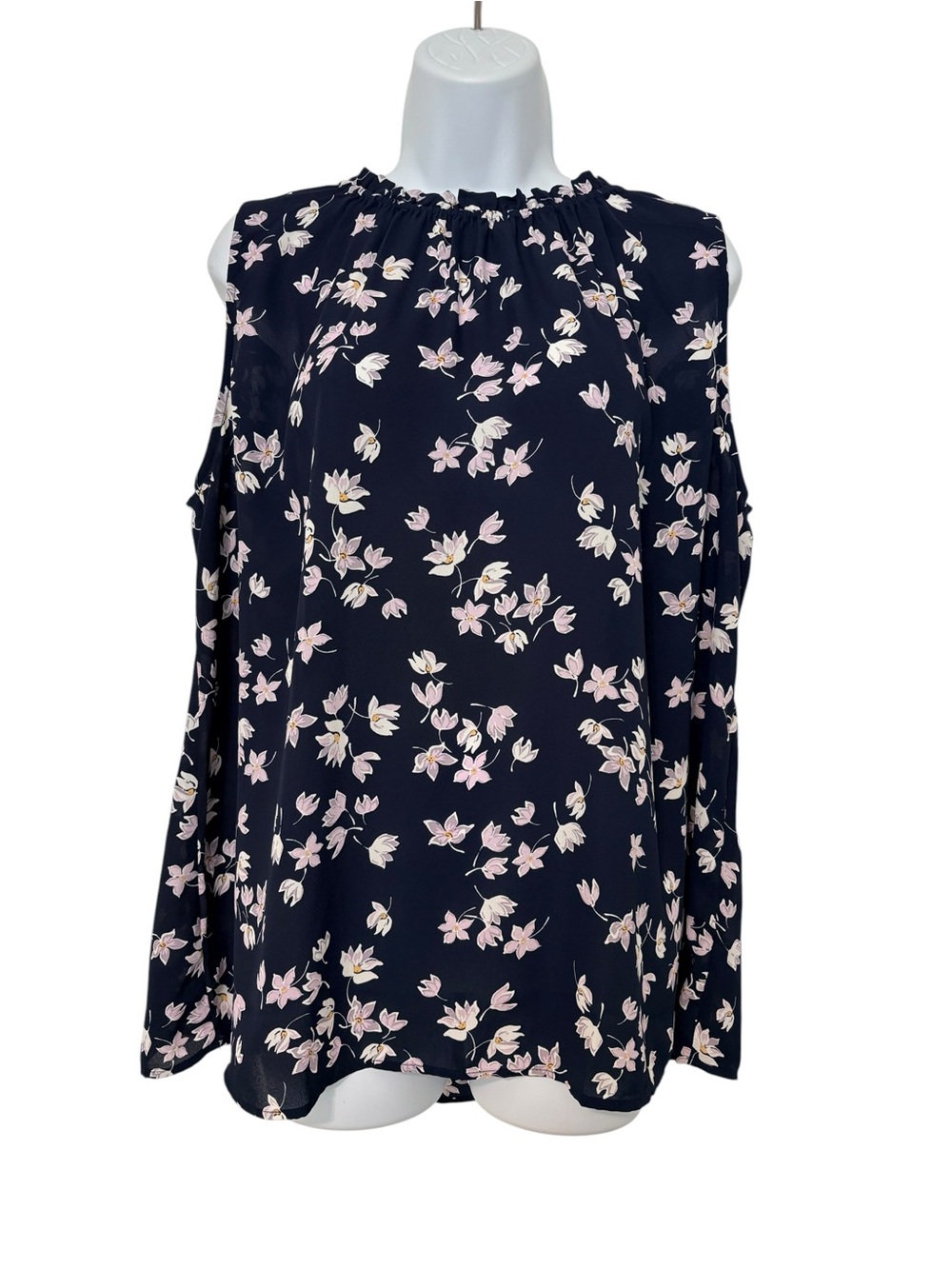 LOFT Outlet Floral Sleeveless Romantic Tank Blouse Navy Pink Flowy Top XL